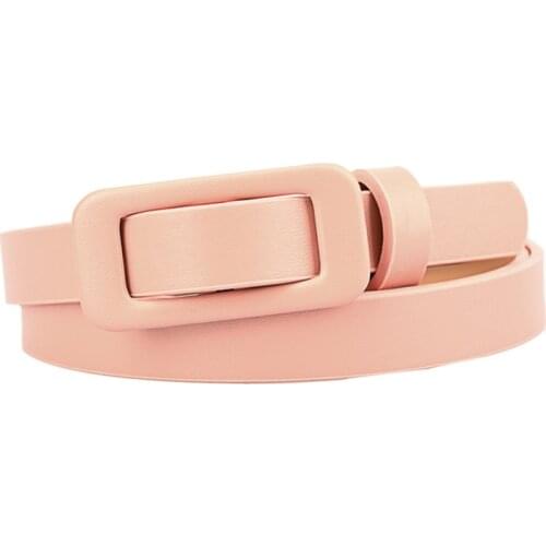 Women Waist Belt Solid Color Slim All-match PU Leather Decorative Strap Belts Square Smooth Buckle Narrow Thin Belt