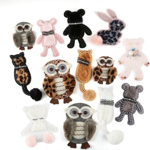 1pc Fashion Handmade Sewing Beaded Applique Pearl Cartoon Owl Rabbit Iron On Patches For Clothing Tshirt Large Size High Quality