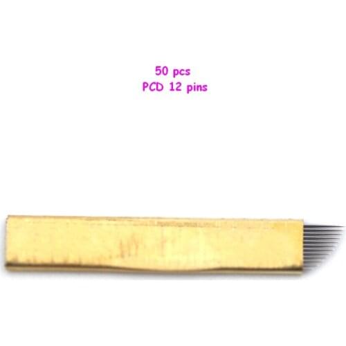 50PCS PCD 12 Pin Permanent Makeup Eyebrow Tatoo Blade Microblading Needles For 3D Embroidery Manual Tattoo Pen Machine
