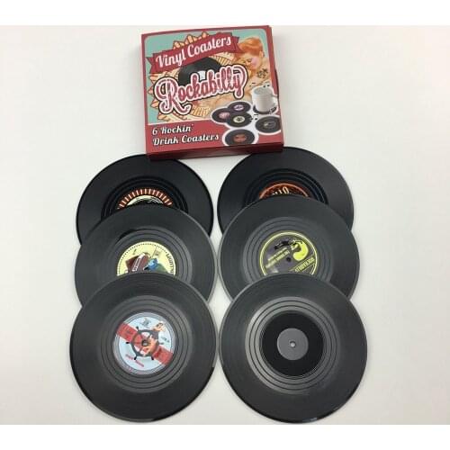 6PCS Vinyl Record Table Mats Drink Coaster Table Placemats Creative Coffee Mug Cup Coasters Heat-resistant Nonslip Pads
