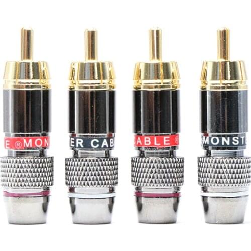 8Pcs Hight Quality Hifi RCA Plug Gold Plated 6mm Male Double Self-Locking Lotus Wire Connectors Audio Adapter
