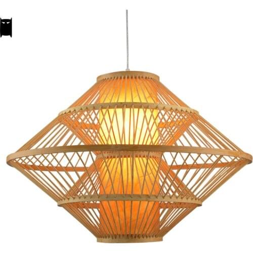 Big Bamboo Wicker Rattan Pendant Light Fixture Asia Korean Rustic Country Hanging Ceiling Lamp Suspended Luminaire Lustre Indoor