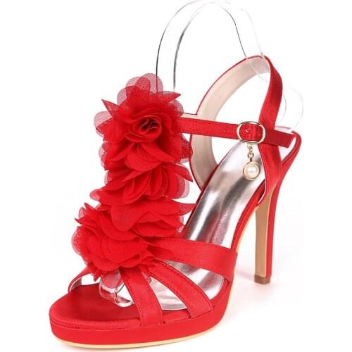 Creativesugar lady high heel sandals satin evening dress shoes Gladiator with flowers platform bridal wedding prom cocktail heel