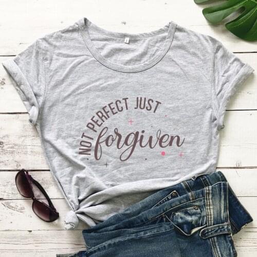 Colored Not Perfect Just Forgiven T-shirt Vintage Christian Apparel Tshirt Women Religious Inspirational Top Tee Shirt