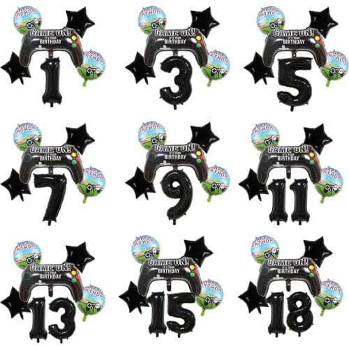 Foil Gamepad Balloons Game On with Black Digit Number Ball Childrens Boy Birthday Party Decorations Game Theme Party Supplies