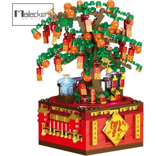 Mailackers Ideas Chinese New Year Fortune Tree Music Box with Light Creator Expert Model Building Block Bricks Kid Children Toy