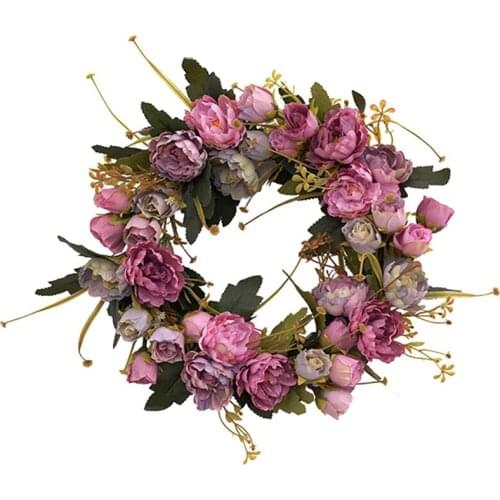 Artificial Peony Flower Wreath Spring Summer Fall Winter Wreath For Outdoor Front Door Indoor Wedding Wall Window Decor