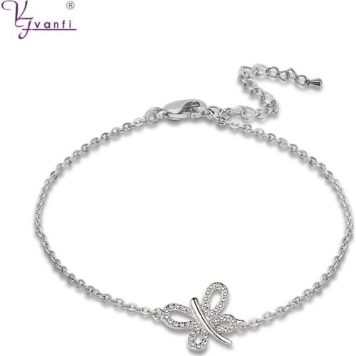 Kfvanfi Charm Bracelets Copper Silver Colour Butterfly Bracelet Inspiration For Women Popular Design With White Crystal Jewelry