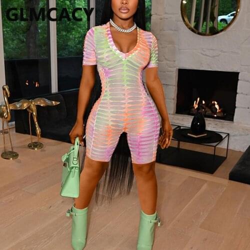 Short Sleeve V Neck Fitness Rompers Summer Slim Playsuit