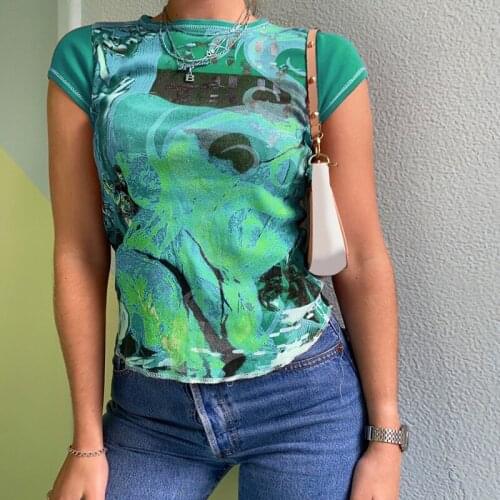 Printed Harajuku Short Sleeve Crop Top T Shirt Summer Hip Hop Basic T-Shirt Women Casual Y2K Streetwear