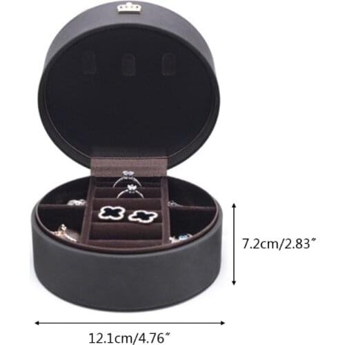 Round Crown Jewelry Box Travel PU Leather Jewellery Packaging Display Organizer Earring Ring Storage K3ND