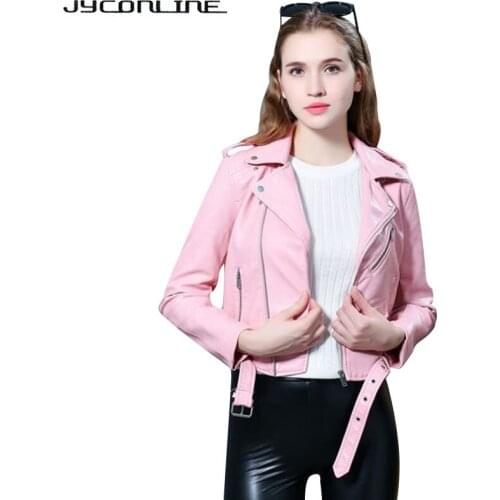 JYConline Fashion Faux Leather Jacket Women Motorcycle Zipper Basic Jacket Women Coat Cool Outwear PU Leather Coat Female Winter