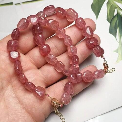 Healing Irregular Mineral Natural Stone Bracelets Lovely Pink Crystal Strawberry Quartz Crystal Bracelets for Women Girls
