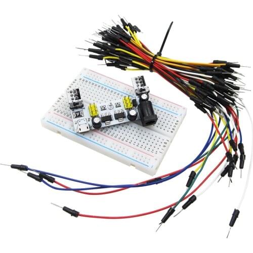MB102 Breadboard Micro Usb Power Supply Module + 400 Tie Points Holes Universal Solderless PCB Breadboard + 65pcs Jumper Wires
