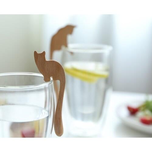 Cute Wooden Handmade Stirring Spoon Coffee Stirring Spoons Wood Fruit Fork Stirrers Beverage Mixing Tools Drinkware Accessories