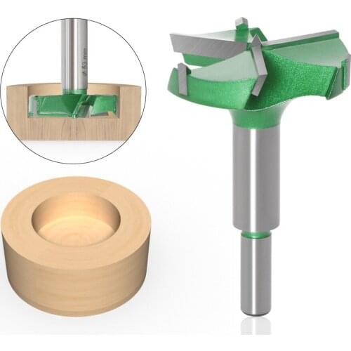 35-60mm 3 Flutes Tips Router Bit Woodworking Tools Hole Saw Cutter Hinge Boring Drill Bits Round Shank Tungsten Carbide Cutter