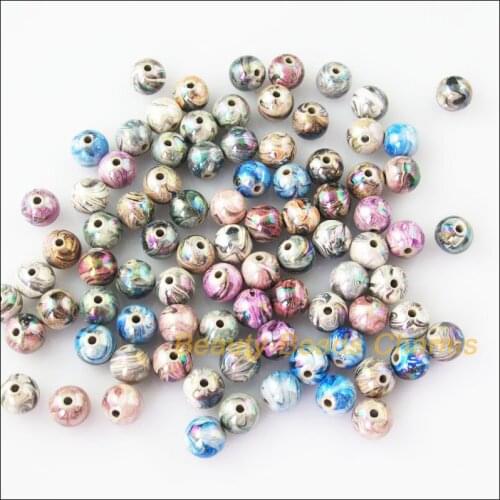 New 100Pcs Mixed Plastic Acrylic Flower Figure Round Ball Charms Spacer Beads 8mm