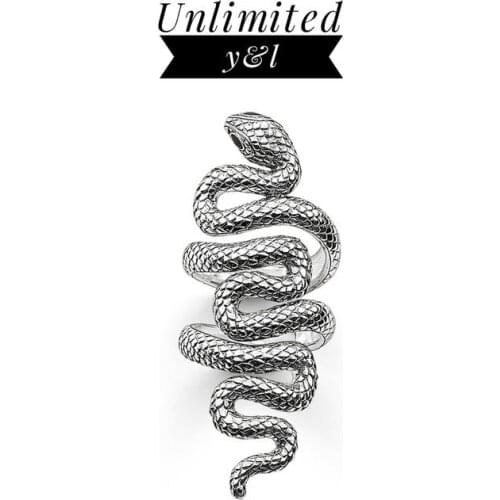 Animal Snake Open Winding Rings Punk Thomas Style 925 Sterling Silver Fashion Good Jewelry for Women and Men Love Gifts