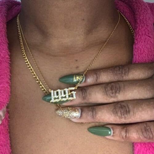 Zircon Year Of Birth Pendant Necklace For Women Crystal 1996 1997 1998 Number Gold Chain Necklace Birthday Gift from 1985-2020