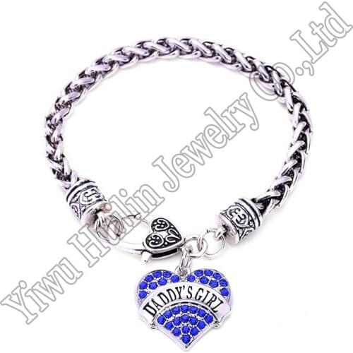 Daddys girl Heart Wheat link Bracelet Hearts Family Member Lobster Claw Bracelets