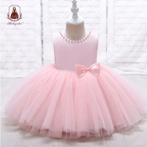 Yoliyolei Hand Made Pearls Girls Dresses Lovely Back Bow Childrens Gowns 2-8 Years Baby Kids Flower Girl Princess Casual Wear