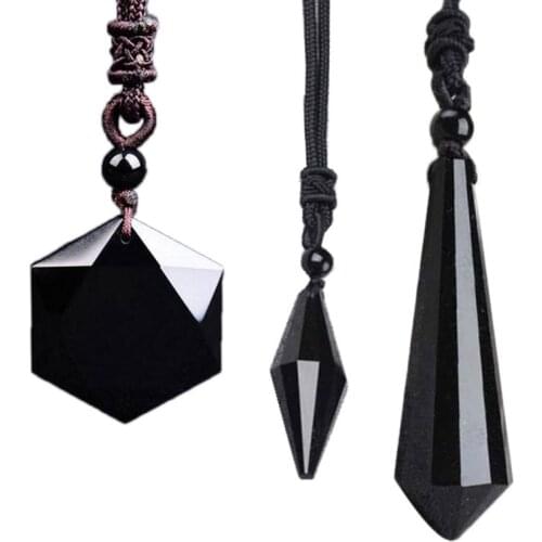 Black Obsidian Pendant Necklace Obsidian Star Pendant Lucky Love Crystal Jewelry With Free Rope Healing Reiki Gift