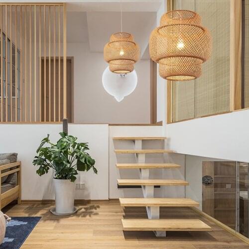 Chinese Bamboo weaving bamboo/Rattan Weaving Pendant light E27 lamps lanterns living room hotel restaurant aisle Pendant Lamp