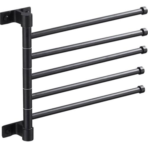 Swivel Hand Towel Bar Bathroom Swing Hanger Towel Rack Holder Matte Black Finish, Wall Mounted, 5-Arm