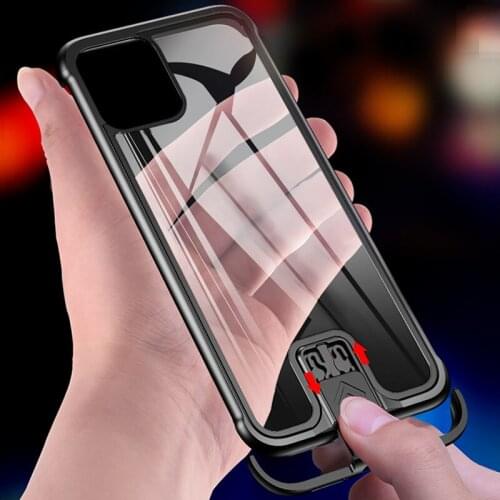 Transparent frameless tempered glass Case for iphone 11 Pro Max Xr Xs Max Push Pull Metal Frame Cover for iphone 7 8 Plus X Capa