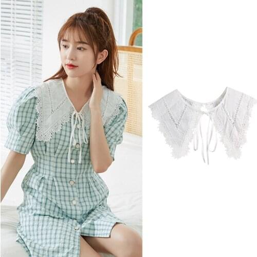 Q39C Women White Hollow Out Polyester Retro Style Fake Collar False Collar for Summer Dress White Detachable Collar