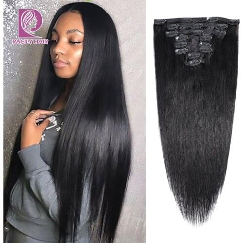 Racily Hair Straight Clip In Human Hair Extensions 8 Pcs/Set Remy Brazilian Clip Ins Hair 120 Gram Natural Color 10-26 Inches