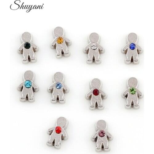 F489 Free Shipping Mix Color Rhinesone Birthstone Boy Charms Floating Locket Charms For Glass Locket