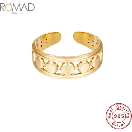 ROMAD Minimalist Thin 925 Sterling Silver Rings For Women Hollow Gold Ring Accessories Simple Opening Adjustable Ring Anillos