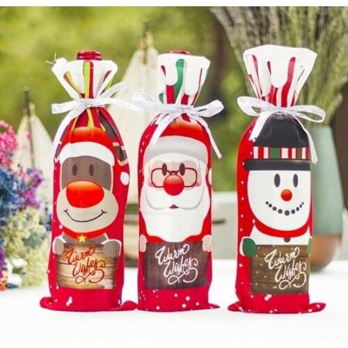 Christmas Wine Bottle Covers Bag Holiday Santa Claus Champagne Bottle Cover Red Merry Christmas Table Decorations for Home