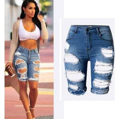 Sexy Womens Elastic Hole Short Pants Denim Shorts Ripped Jeans Trousers