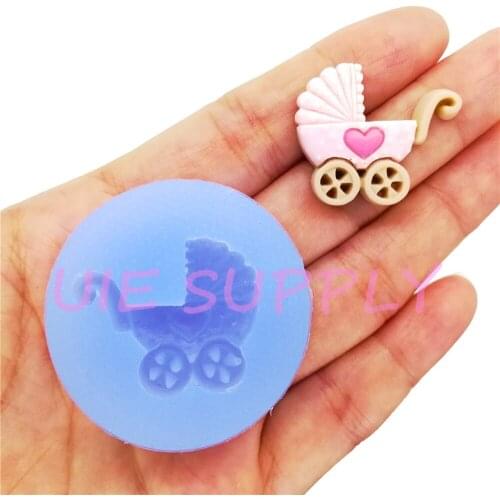 FYL751U Baby Carriage Silicone Mold Fondant Cupcake Decoration Candy Resin Art Brooch Pendant Making Birthday 27.2mm x 22.8mm