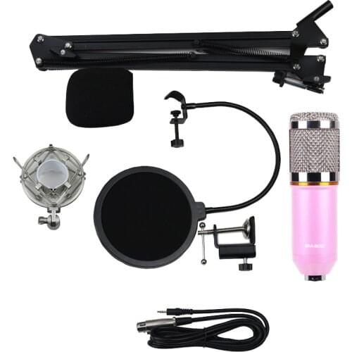 Studio Condenser Microphone Bundle with Pop Filter/Scissor Arm Stand/Shock Mount BM-800 Pink