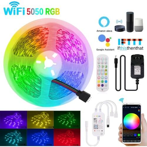 DC 12V WIFI Control SMD 5050 RGB LED Strip EU AU US UK Set Flexible Tape Ribbon Light Lamp 5m 10m 20m 30m