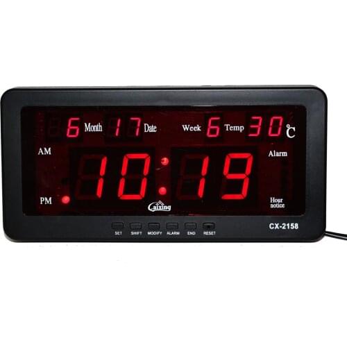 Electronic Alarm Clock Digital LED Calendar Watch with Week and Date Indoor Temperature Hourly Chime Function LED Wall Clock