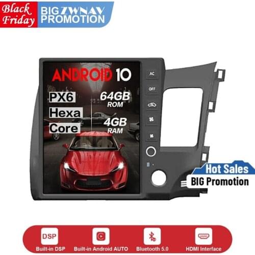 Tesla vertical screen 4+64 Android 10.0 Car Multimedia Player GPS For Honda civic 2008-2011 car GPS Navi Radio stereo Head Unit