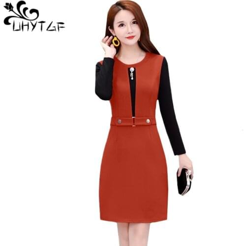 UHYTGF Autumn dresses Long sleeve pullover elegant female dress fashion bandage casual female winter dress 5XL plus size 1199