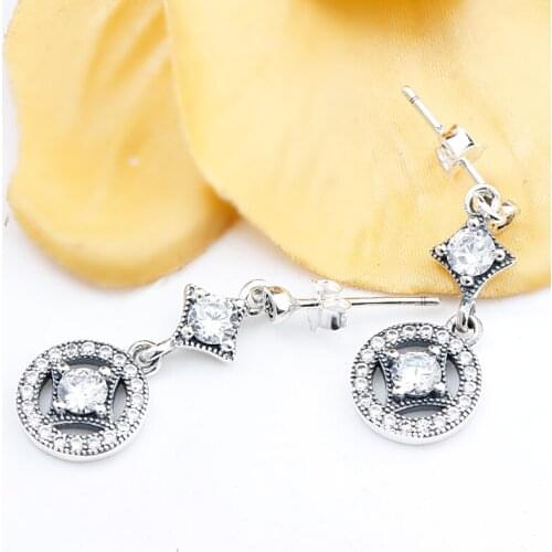 Vintage bohemian Delicate 100% 925 Sterling Silver Alluring Earrings With Clear CZ For Women Fine Jewelry Gift