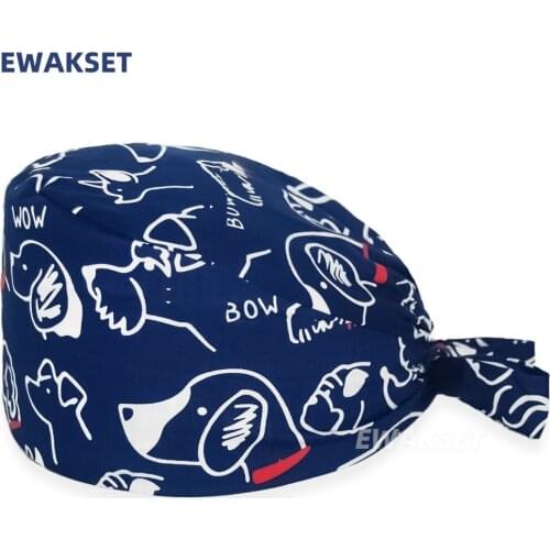 Sweat-absorbent Health Dust Clean cartoon printing scrub caps Pet grooming beauty salon lab work scrub hat woman operating hat