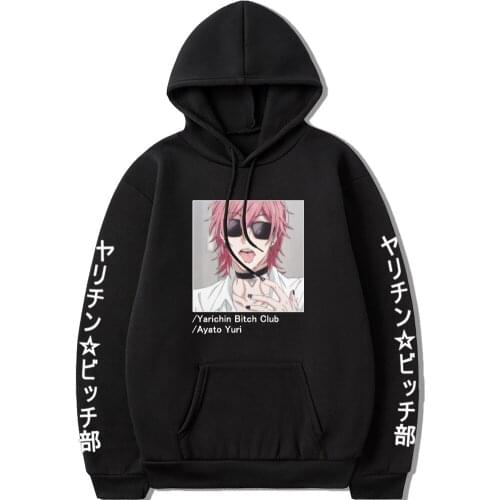 Yarichin Bitch Club Anime Oversized Fleece Sweatshirt Women Pink Kawaii Clothes for Teens Harajuku Long Sleeve
