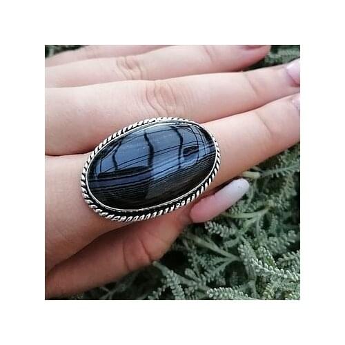 Womens Fashion 925 Silver Color Ring Elegant Luxury Black Turquoise Jewelry Wedding Engagement Party Ring Size 5-11