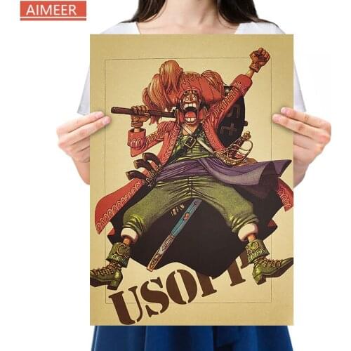 AIMEER One Piece Comic Character Usopp Cartoon Poster Retro Kraft Paper Series Bar Cafe Decor Painting 51*36cm