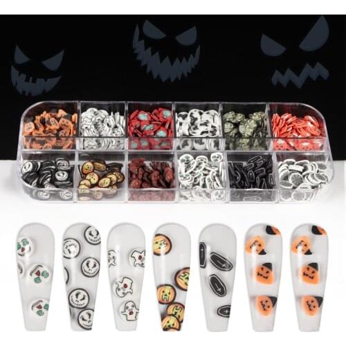 Halloween Manicure Accessories DIY Soft Pottery Pumpkin Bat Ghost Face Pattern Nail Art Decoration Design Halloween Nail Art