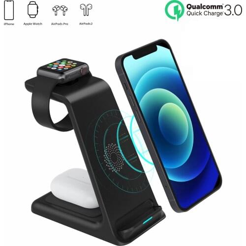 3 in 1 Wireless Charger Stand For iPhone 11/12 Pro Max Qi 15W Fast Charging Induction Chargers For Apple Watch AirPods Samsung
