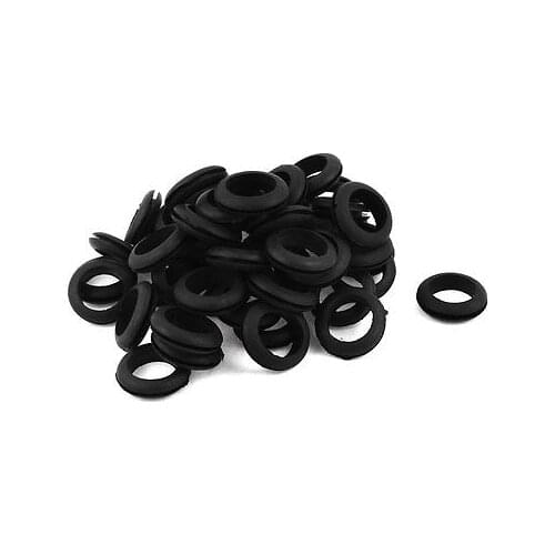 50 x Black Rubber 22mm Open Hole Ring Dual Side Cable Wiring Grommet