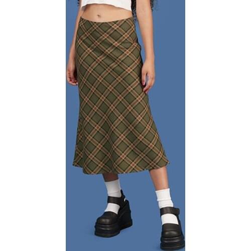 E-girl Plaid High Waist Mermaid Skirts Women Streetwear Cotton Long Skirts Chic Vintage Y2K Style Ladies Bottoms Summer